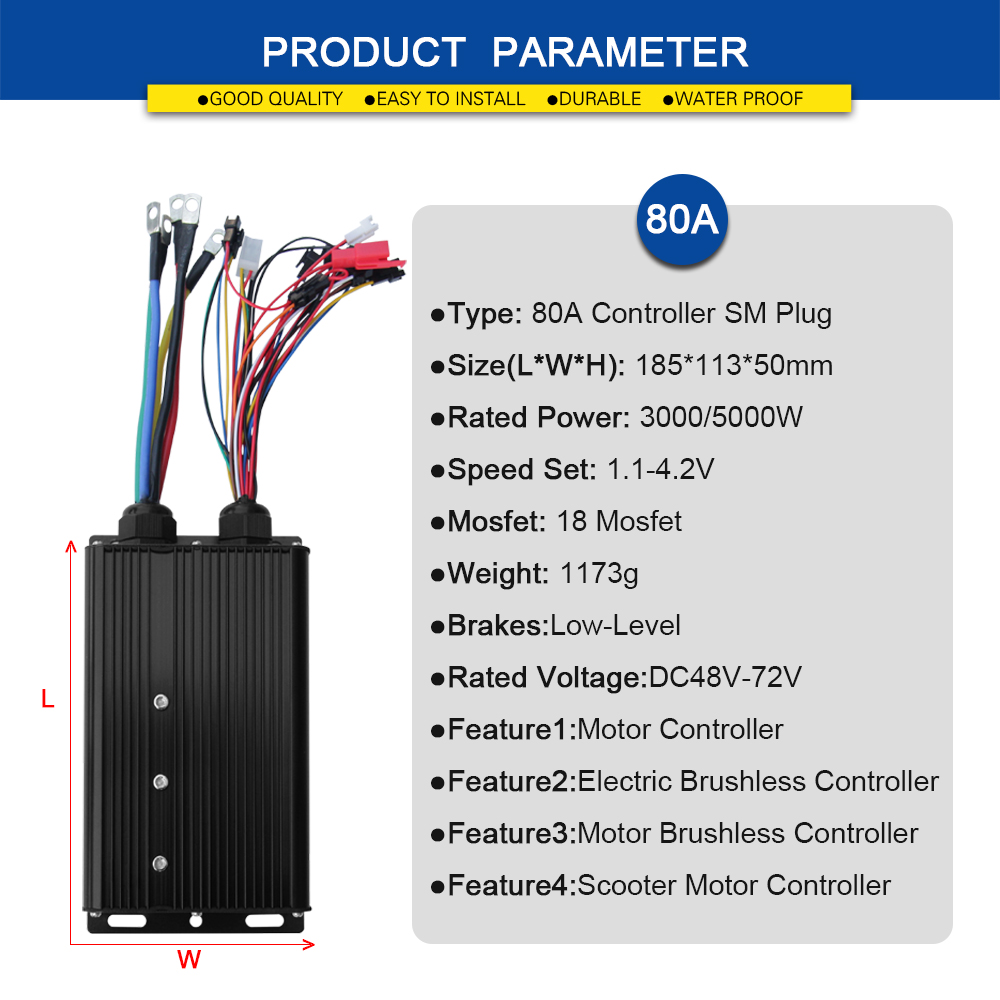Sine Wave Controller 48V 72V 80A - Contrôleur à onde sinusoïdale pour vélo