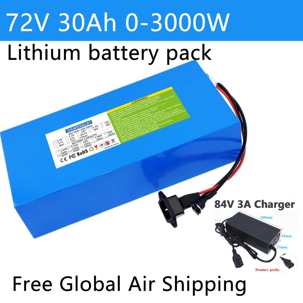 Electric Bicycle Battery 72V 30Ah - Batterie 72V 12ah-30ah 18650 50A BMS