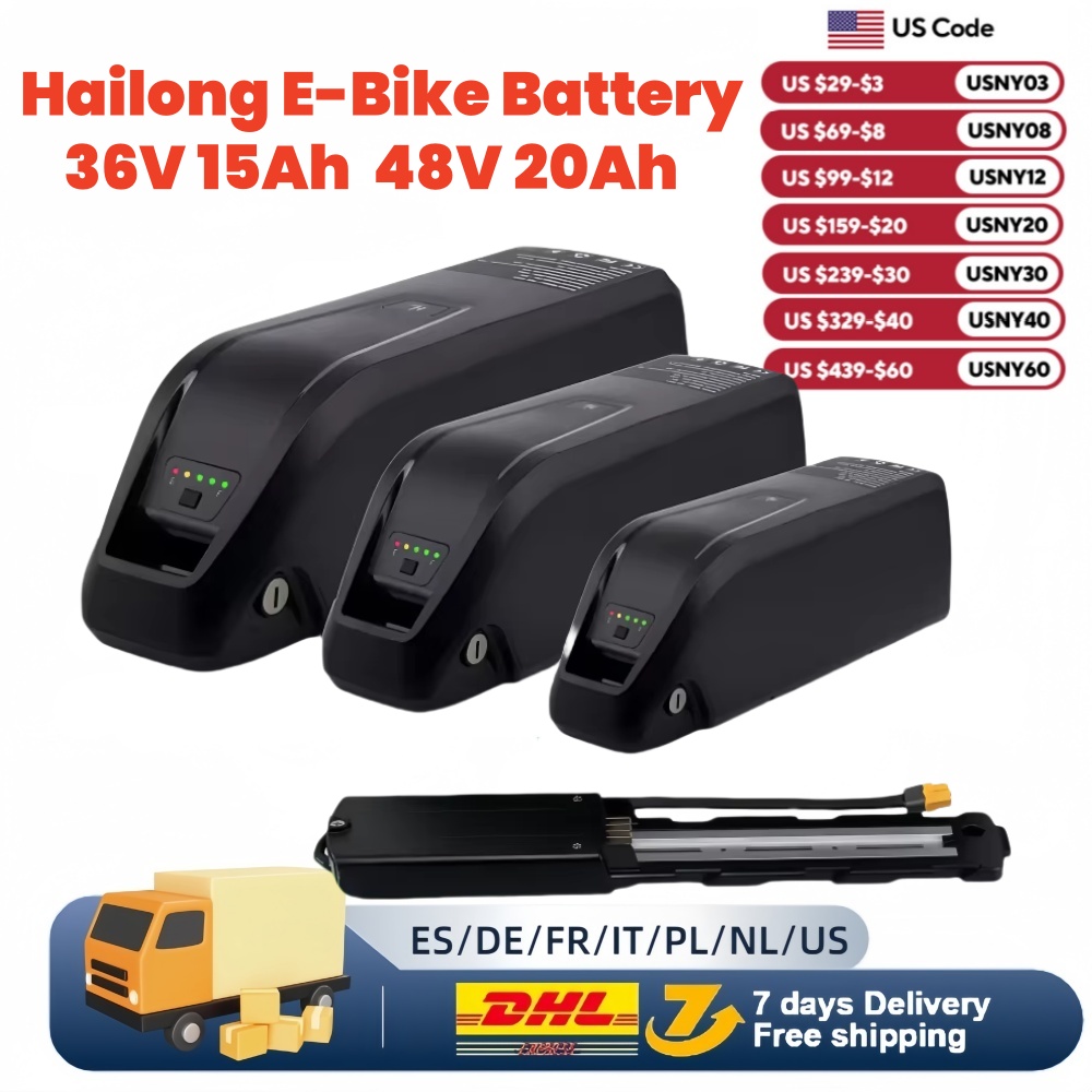 Ebike Battery 48V 20Ah Hailong - HAILONG-Batterie Lithium 18650 avec Chargeur, 36/48/52V,